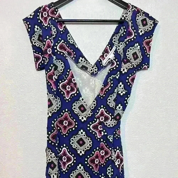 Diane Von Furstenberg DVF Womens Heerlen Size 6 Print Indigo V-Neck Wrap Dress - Picture 5 of 11